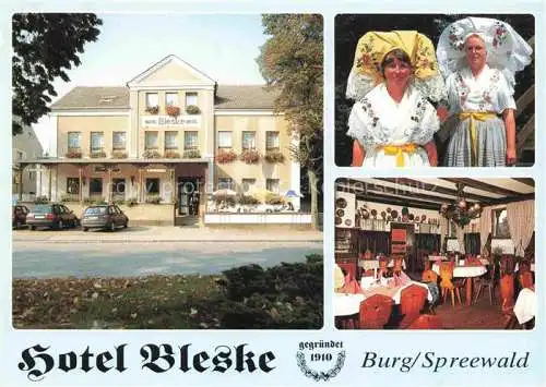 AK / Ansichtskarte Burg Spreewald Brandenburg Hotel Bleske Gastraum Frauen in Landestracht