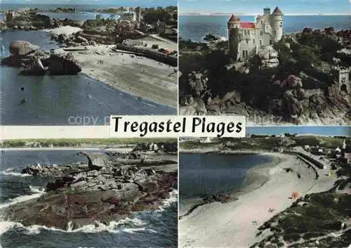 AK / Ansichtskarte Tregastel_22_Cotes d_Armor Plage du Cos Pars Chateau de Costaeres Rochers de le De lage de la Greve Blanche 