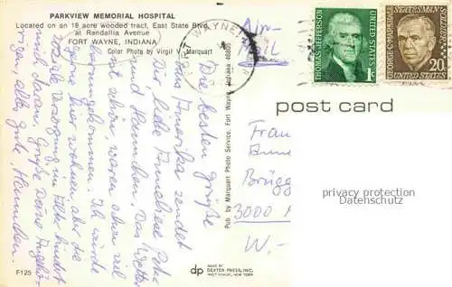 AK / Ansichtskarte Fort Wayne Indiana USA Parkview Memorial Hospital