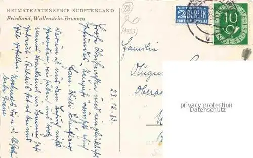 AK / Ansichtskarte Friedland Boehmen Frydlant v Cechach CZ Wallenstein-Brunnen Heimatkartenserie Sudentenland