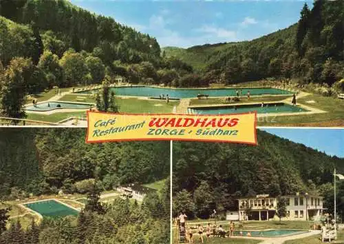 AK / Ansichtskarte Zorge Harz Café Restaurant Waldhaus Schwimmbad