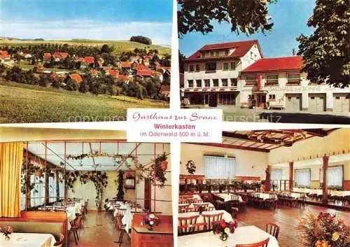 AK / Ansichtskarte Winterkasten Lindenfels Hessen Gasthaus Metzgerei zur Sonne Restaurant Saal Panorama