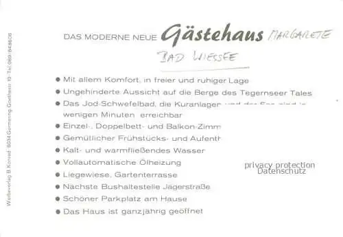 AK / Ansichtskarte BAD WIEssEE Tegernsee Gaestehaus Margarete Gastraum