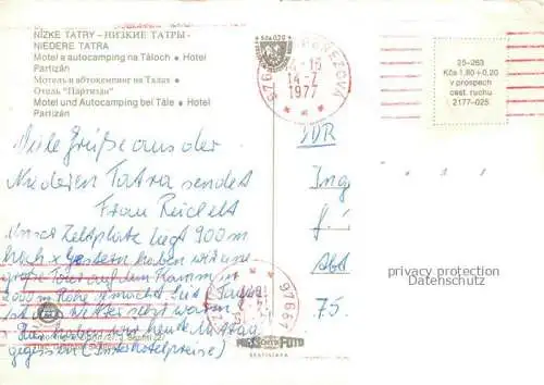 AK / Ansichtskarte Tale Brezno Bries Nizke Tatry SK Motel na Táloch Motel Autocamping Hotel Partizán Badesee