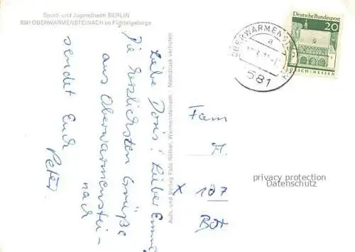 AK / Ansichtskarte Oberwarmensteinach Sport- und Jugendheim Berlin Panorama Fichtelgebirge