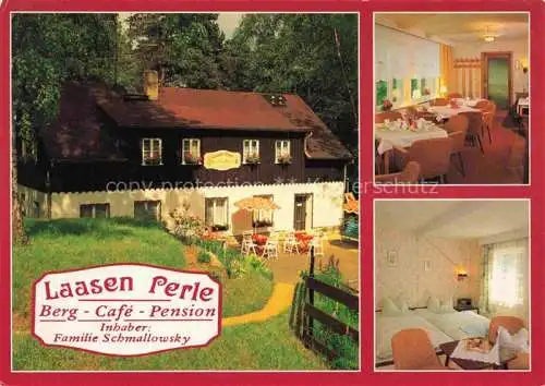 AK / Ansichtskarte Rathen Saechsische Schweiz Berg-Café Pension Laasen Perle Gastraum Terrasse Fremdenzimmer