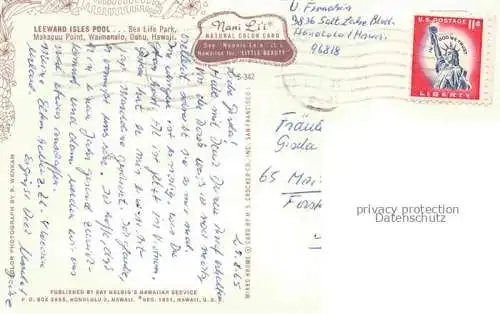 AK / Ansichtskarte Waimanalo Hawaii USA Leeward Isles Pool Sea Lift Park