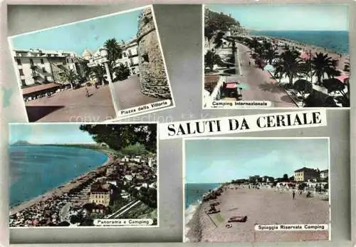 AK / Ansichtskarte CERIALE Liguria IT Piazza della Vittoria Camping Internazionale Panorama e Camping Spiaggia Riservata Camping