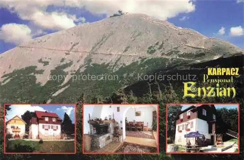 AK / Ansichtskarte Karpacz Krummhuebel Riesengebirge PL Pensionat Enzian Gastraum Terrasse