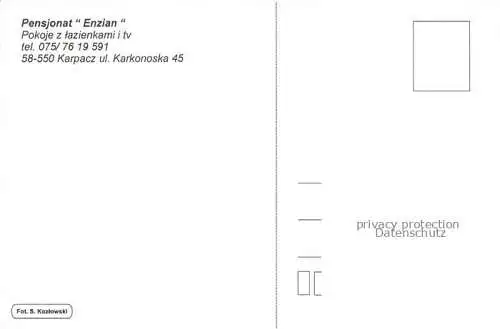 AK / Ansichtskarte Karpacz Krummhuebel Riesengebirge PL Pensionat Enzian Gastraum Terrasse