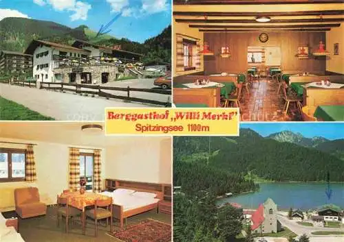AK / Ansichtskarte Spitzingsee Schliersee Bayern Berggasthof Willi Merkl Gastraum Zimmer Seepartie