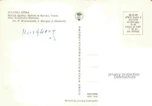 AK / Ansichtskarte JELENIA GORA Hirschberg Schlesien PL Widok ogolny Ratusz w Rynku Teatr Plac Boleslawa Bieruta