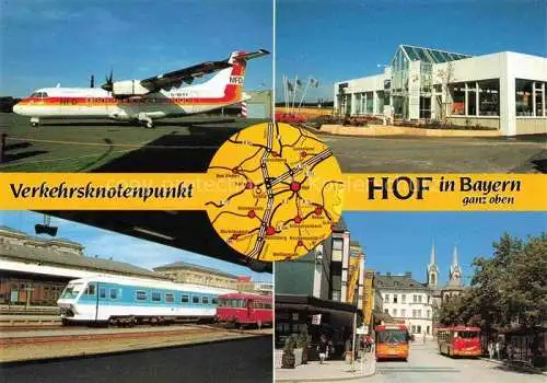 AK / Ansichtskarte HOF  SAALE Bayern Verkehrsflugzeug Regionalflughafen Hof Pendolino Am Busbahnhof