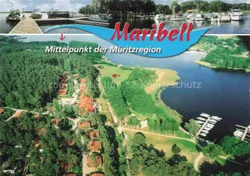 AK / Ansichtskarte Jabel Waren Mueritz Mecklenburg-Vorpommern Maribell Appartementhaus Restaurant Toplicht Fliegeraufnahme Bootshafen Mueritzpartie Fliegeraufnahme