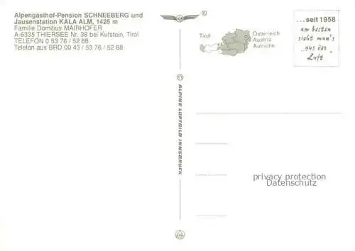 AK / Ansichtskarte Thiersee Tirol AT Fliegeraufnahme Alpengasthof Schneeberg Jausenstation Kala Alm