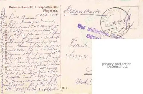 AK / Ansichtskarte Rappoltsweiler_Elsass_Ribeauville_68_Haut Rhin Dusenbachkapelle 