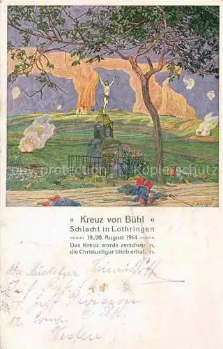 AK / Ansichtskarte Buhl_Alsace_Lauchtal_Buehl_Guebwiller_68_Haut Rhin Kreuz von Buehl Das Kreuz wurde weggeschossen die Christusfigur blieb erhalten 