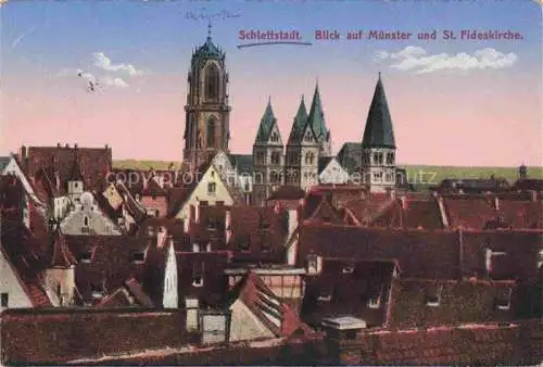 AK / Ansichtskarte Schlettstadt_Selestat_67_Bas Rhin Blick auf Muenster und St Fideskirche 