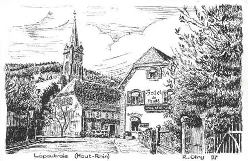 AK / Ansichtskarte Lapoutroie_Schnierlach_68_Haut Rhin Ortsmotiv mit Hotel und Kirche Zeichnung 