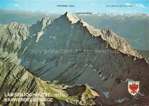 AK / Ansichtskarte Lamsenjochhuette 2501m Lamsenhuette Tirol AT mit Hochsessel Steinkarlspitze Zillertaler Alpen