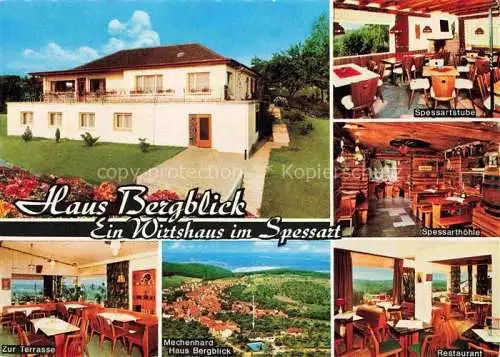AK / Ansichtskarte Mechenhard Haus Bergblick Wirtshaus im Spessart Terrasse Panorama Spessartstube Spessarthoehle Restaurant
