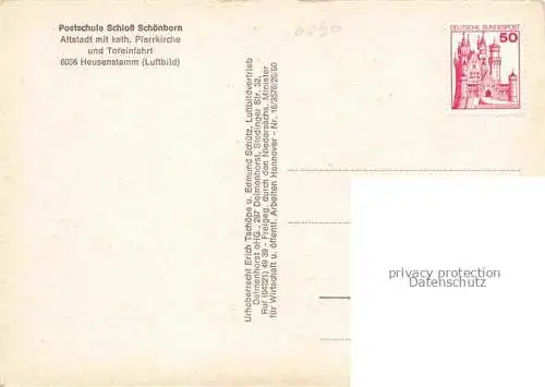 AK / Ansichtskarte Heusenstamm Postschule Schloss Schoenborn Altstadt mit kath Pfarrkirche und Toreinfahrt Fliegeraufnahmen