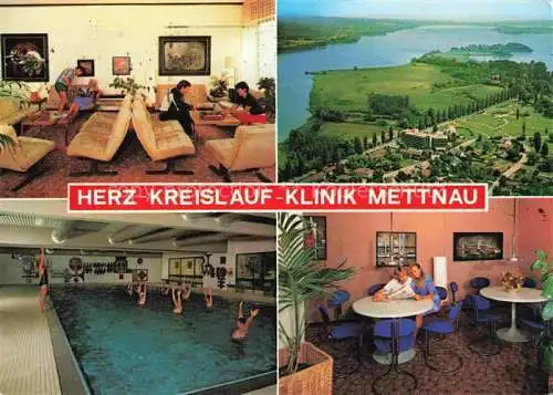 AK / Ansichtskarte Mettnau Radolfzell Bodensee Herz Kreislauf Klinik Aufenthaltsraeume Fliegeraufnahme Hallenbad
