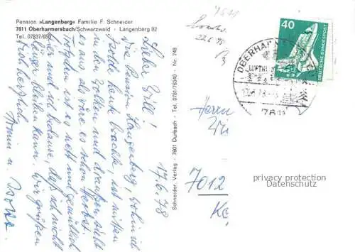AK / Ansichtskarte Oberharmersbach Ortenaukreis BW Pension Langenberg