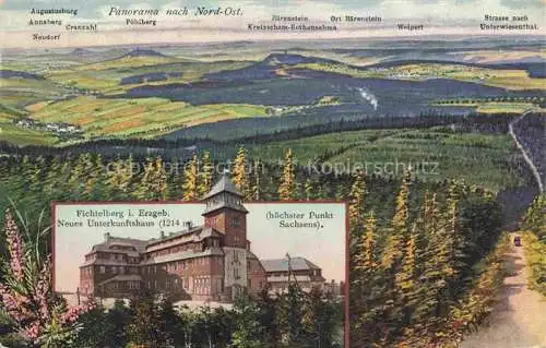 AK / Ansichtskarte Fichtelberg  Oberwiesenthal Erzgebirge Sachsen Neues Unterkunftshaus Panorama nach Nord-Ost