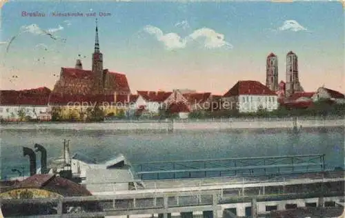 AK / Ansichtskarte Breslau WROCLAW PL Blick ueber die Oder zu Kreuzkirche und Dom