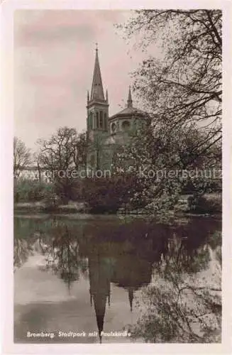 AK / Ansichtskarte Bromberg  Brahe Westpreussen BYDGOSZCZ PL Stadtpark mit Paulskirche Wasserspiegelung