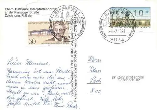 AK / Ansichtskarte Unterpfaffenhofen Germering Bayern Ehemaliges Rathaus Zeichnung R. Baier Kuenstlerkarte