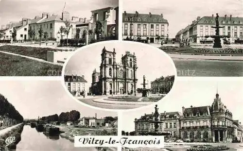 AK / Ansichtskarte Vitry le Francois_51_Marne Jardin des Minimes Place d Armes l Eglise Le Canal Vue vers la Caisse d Epargne 