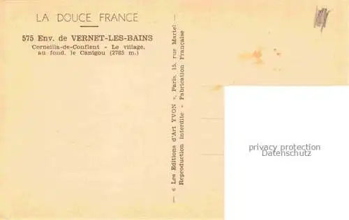 AK / Ansichtskarte Vernet les Bains_Prades_66_Pyrenees Orientales Corneilla de Conflent Le village au fond le Canigou 