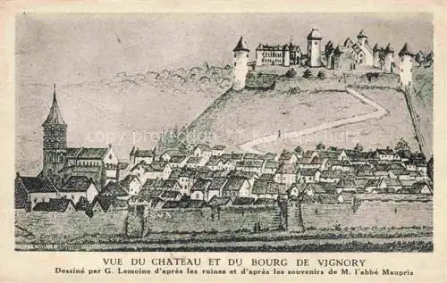 AK / Ansichtskarte Vignory_Chaumont_52_Haute Marne Vue du Chateau et du Bourg de Vignory Dessin 
