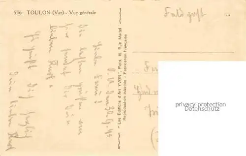 AK / Ansichtskarte TOULON_ SUR MER_83_Var Vue generale Feldpost 