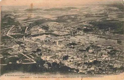 AK / Ansichtskarte Peronne__80_Somme Vue generale prise de l Aeroplane de l Aviateur Constantin Feldpost 