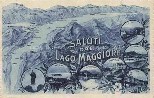 AK / Ansichtskarte Lago Maggiore Region und Umgebung aus der Vogelperspektive Orte am See Panoramakarte