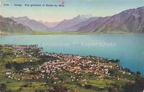 AK / Ansichtskarte VEVEY_VD Vue generale Lac Leman et Dents du Midi Vevey_VD