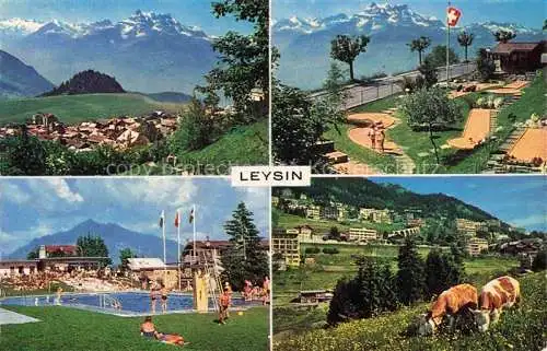 AK / Ansichtskarte Leysin_VD Panorama Freibad Minigolf Bergwiesen Alpenpanorama 