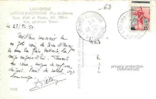 AK / Ansichtskarte Latour d_Auvergne_63_Puy de Dome Vue generale cure d air et repos vue aerienne 