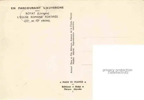 AK / Ansichtskarte Royat les Bains_63_Puy de Dome Eglise romane fortifiee 11e et 12e siecles Fontaine Costumes Dessin Kuenstlerkarte 