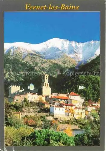 AK / Ansichtskarte Vernet les Bains_Prades_66_Pyrenees Orientales Le vieux Vernet Eglise Saint Saturnin Tour du chateau au fond le Canigou 