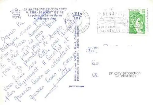 AK / Ansichtskarte Benodet_29_Finistere Pointe de Sainte Marine et la grand plage vue aerienne 