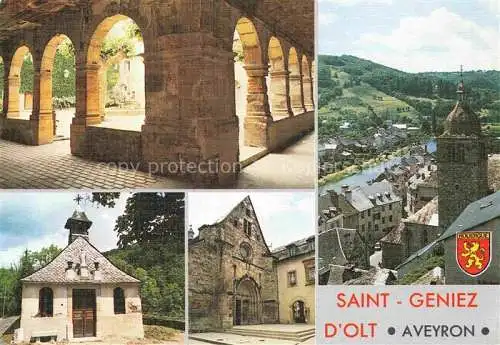 AK / Ansichtskarte Saint Geniez d_Olt Le cloitre Chapelle des Buis Eglise des Penitents vue generale et les bords du Lot Saint Geniez d Olt