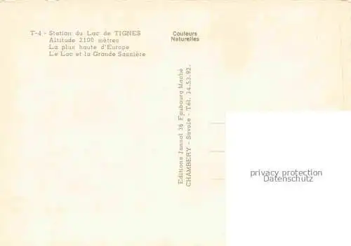 AK / Ansichtskarte Tignes_Albertville_73_Savoie Le plus haute d Europe Le Lac et la Grande Sassiere 