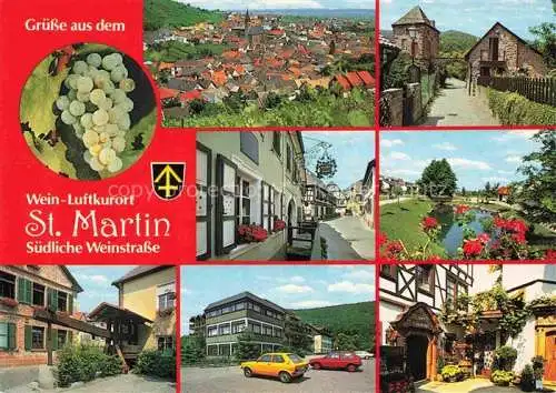 AK / Ansichtskarte St Martin Weinstrasse Pfalz Panorama Torbogen Dorfstrasse Brunnen Ortmotive
