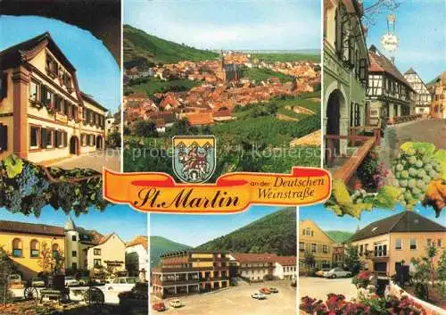 AK / Ansichtskarte St Martin Weinstrasse Pfalz Gasthaus Panorama Kirche Marktplatz Teilansichten