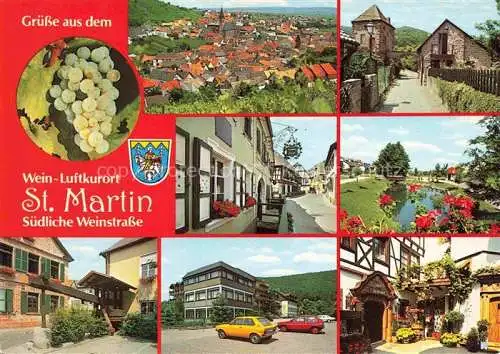 AK / Ansichtskarte St Martin Weinstrasse Pfalz Panorama Brunnen Marktplatz Eingangstor Park Teilansichten