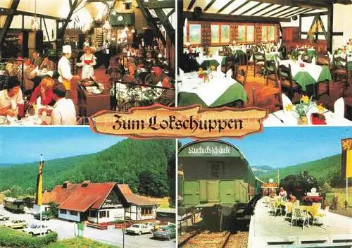 AK / Ansichtskarte Appenthal Elmstein Bad Duerkheim Rheinland-Pfalz Gaststaette Zum Lokschuppen Gastraeume Kuckucks Schaenke Konferenzwagen und Oldtimer Lok